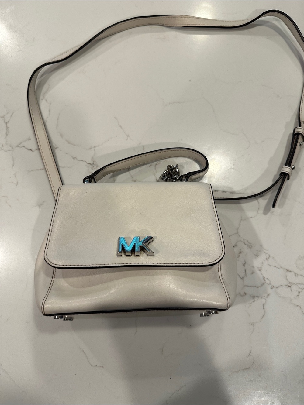 Michael Kors Cream Leather MK Flap Crossbody Bag